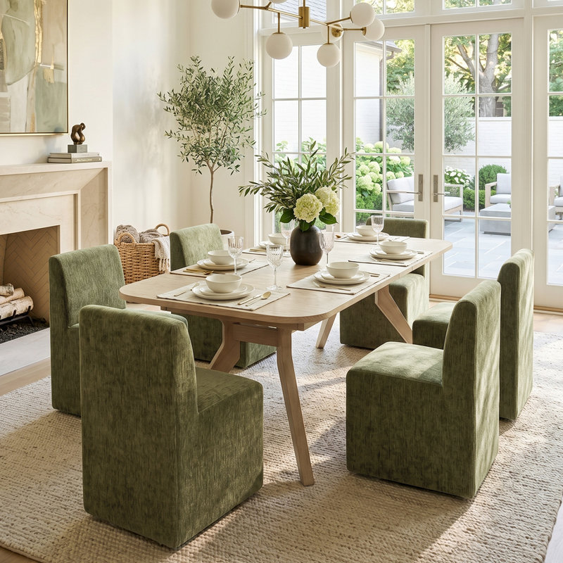 Ensemble de table de salle à manger extensible de 244 cm (96 po) avec 6 chaises de salle à manger rembourrées en chenille et à roulettes
