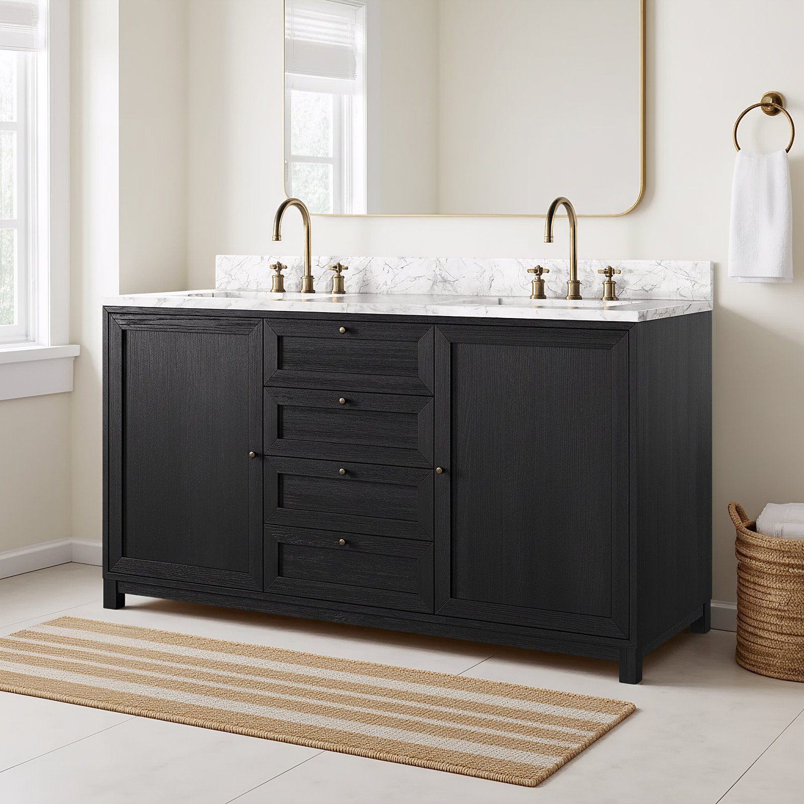 Sonata 60" Double Bathroom Vanity, Black