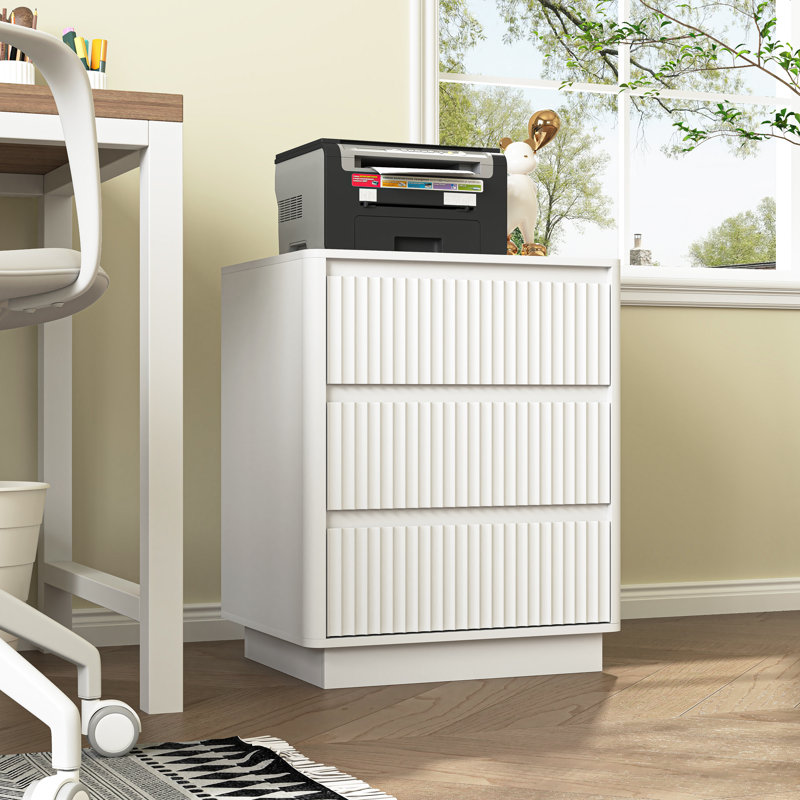 Table de chevet moderne Junia avec station de charge USB-C rapide et 3 tiroirs, Blanc