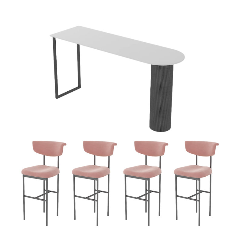 Table de bar semi-circulaire en plaque de pierre blanche pure., H 41,3 po x l 55,1 po x P 15,7 po