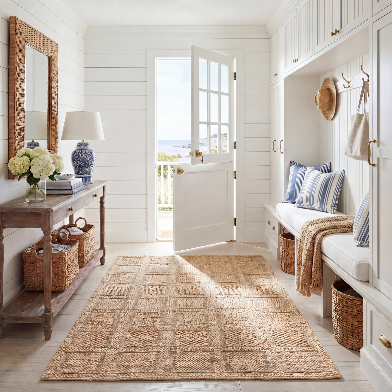 Hand-Woven Plaid Jute Rug, Rectangle 5' x 8'