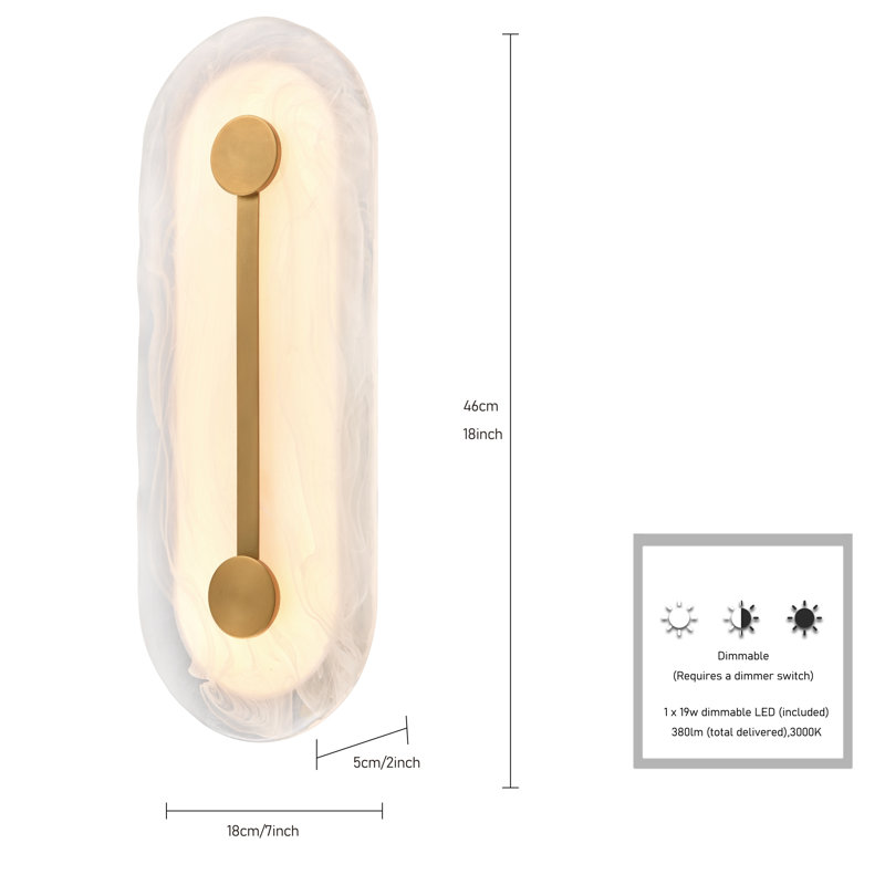 18" Zubris Outdoor Aluminum Sconce in Gold with Veined Alabaster Glass