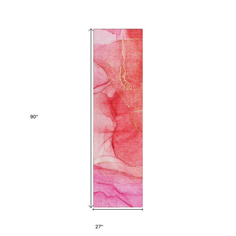 2' X 8' Pink Abstract Washable Non Skid Indoor Outdoor Runner Rug