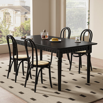 Retro Black Rectangular Solid    Wood Dining Set
