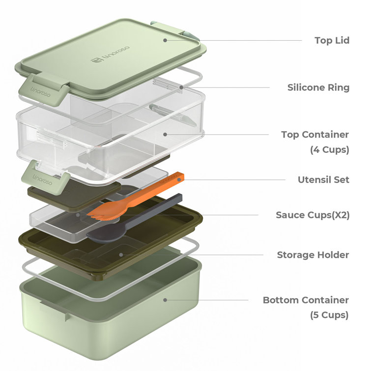  linoroso Stackable Bento Box Adult Lunch Box  Meet All You  On-the-Go Needs for Food, Salad and Snack Box, Premium Bento Lunch Box for  Adults Include Utensil Set, Dressing Containers 