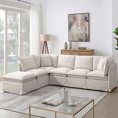 Canapé modulaire 125,5 po avec repose-pieds mobile, siège en L 6 places, siège large, combinaison libre, canapé surdimensionné en chenille pour salon et appartement, 2 couleurs
