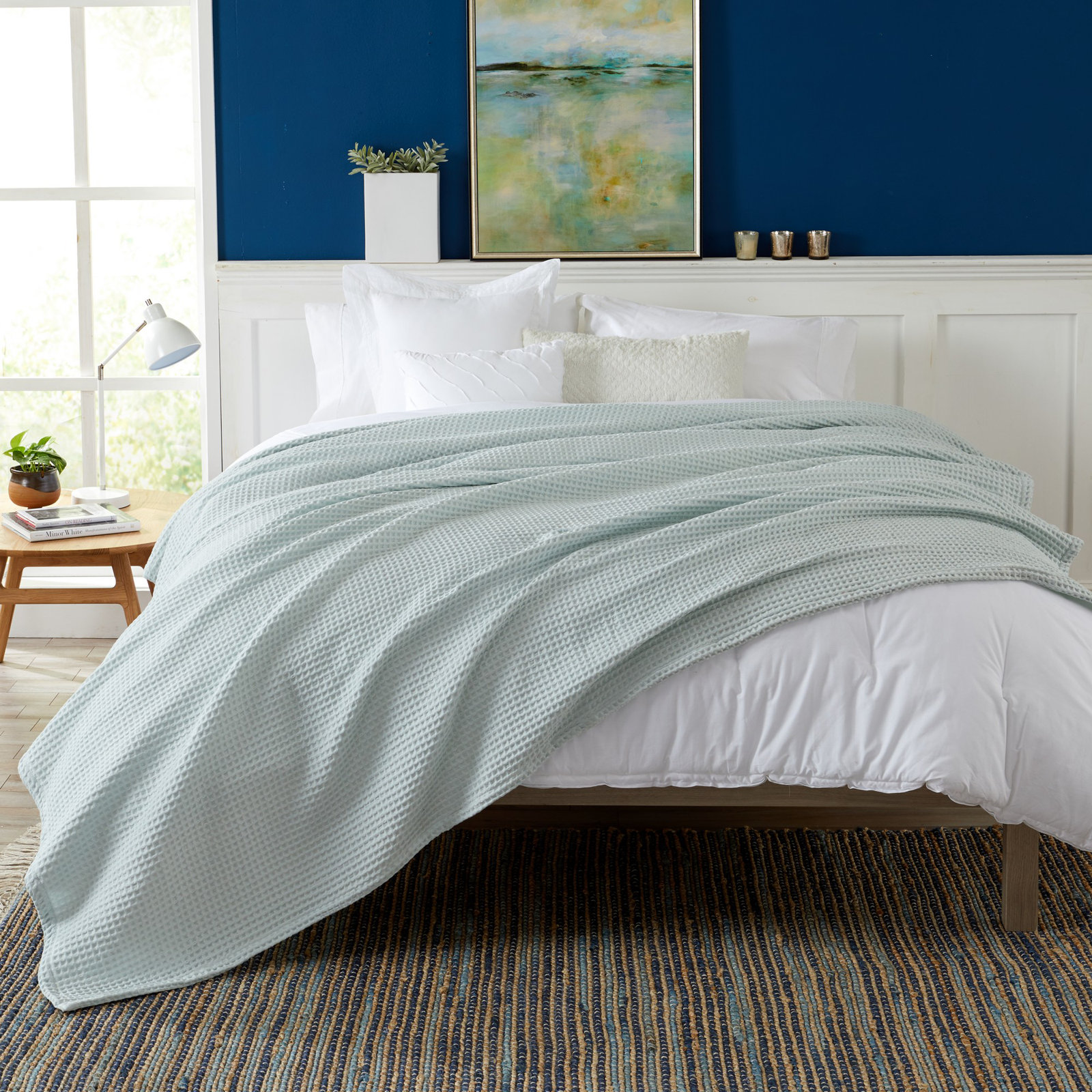 Vila Cotton Waffle Throw Blanket, Icy Blue, King