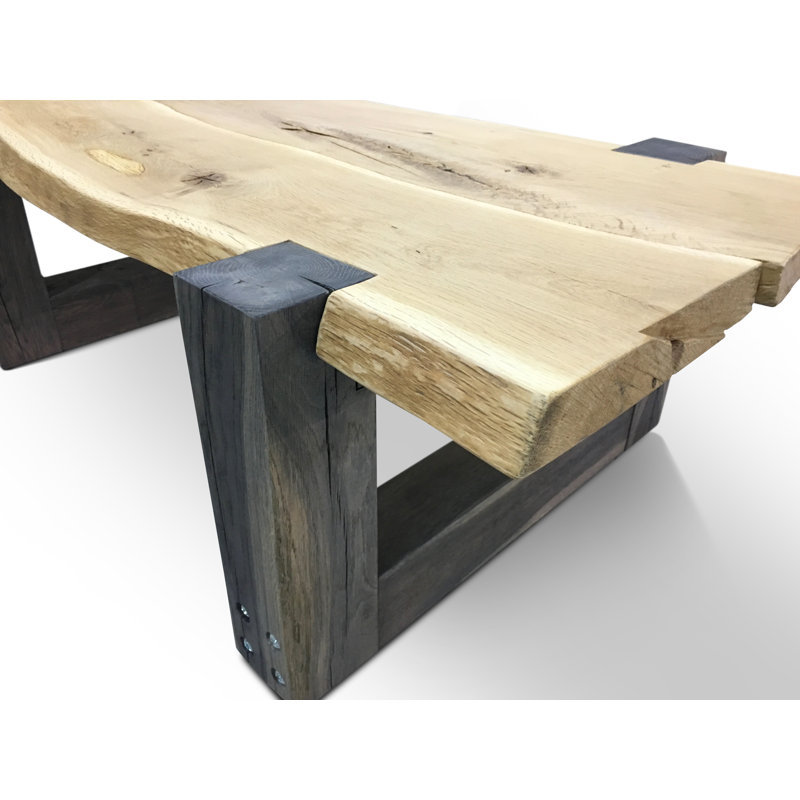 Solid Wood Sled Coffee Table, Black, Natural Wood