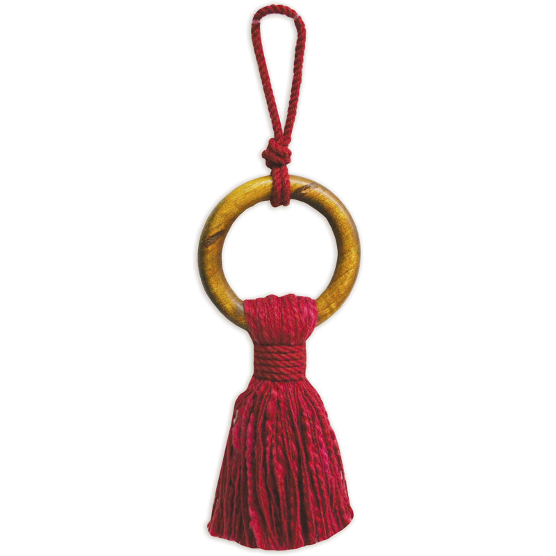 Ornement pompon beige - ensemble de 6, Rouge