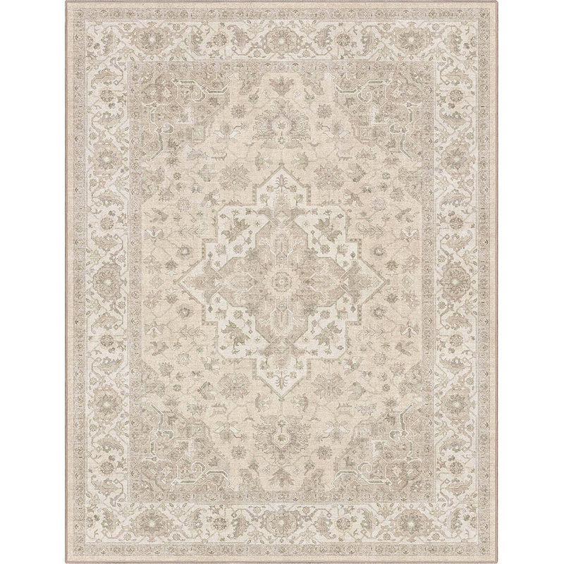 Apollo Cedar Beige Green Medallion Oriental Area Rug, Rectangle 6' x 9'