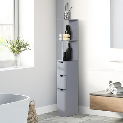 Grey Bathroom Cabinet, 54" Tall. 2 Shelf And 2 Drawers. Freestanding & Space Saving. Solid Structure Support. Extra Wall Mount. Stores Towels Linen. 13" W X 52.99" H. 22 Lbs Weight. Assembly Needed