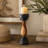 Handcrafted Marble & Wood Black Pillar Candleholder-1959597521