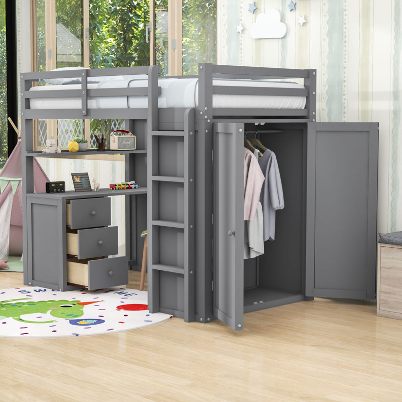 Lit pour enfant Kalil, gris, Lit double