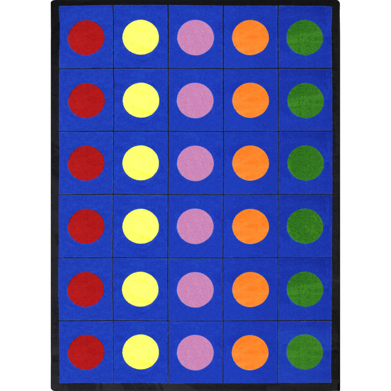 Tapis bleu éducatif touffeté à pois, Rectangle 7 pi 8 po x 10 pi 9 po