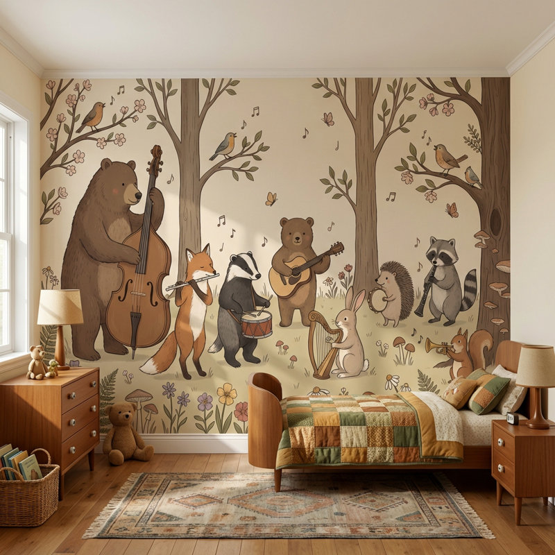Murale forêt fantaisiste, 120"x96", Peler et coller