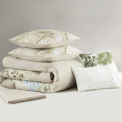 King Comforter With 2 Shams And Throw Pillows - 100% Cotton For Coastal Lifestyle, Proof, Easy Care Decorative Printed, Filling, Machine Washable