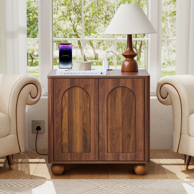 End Table With Storage And Charging Station, Walnut