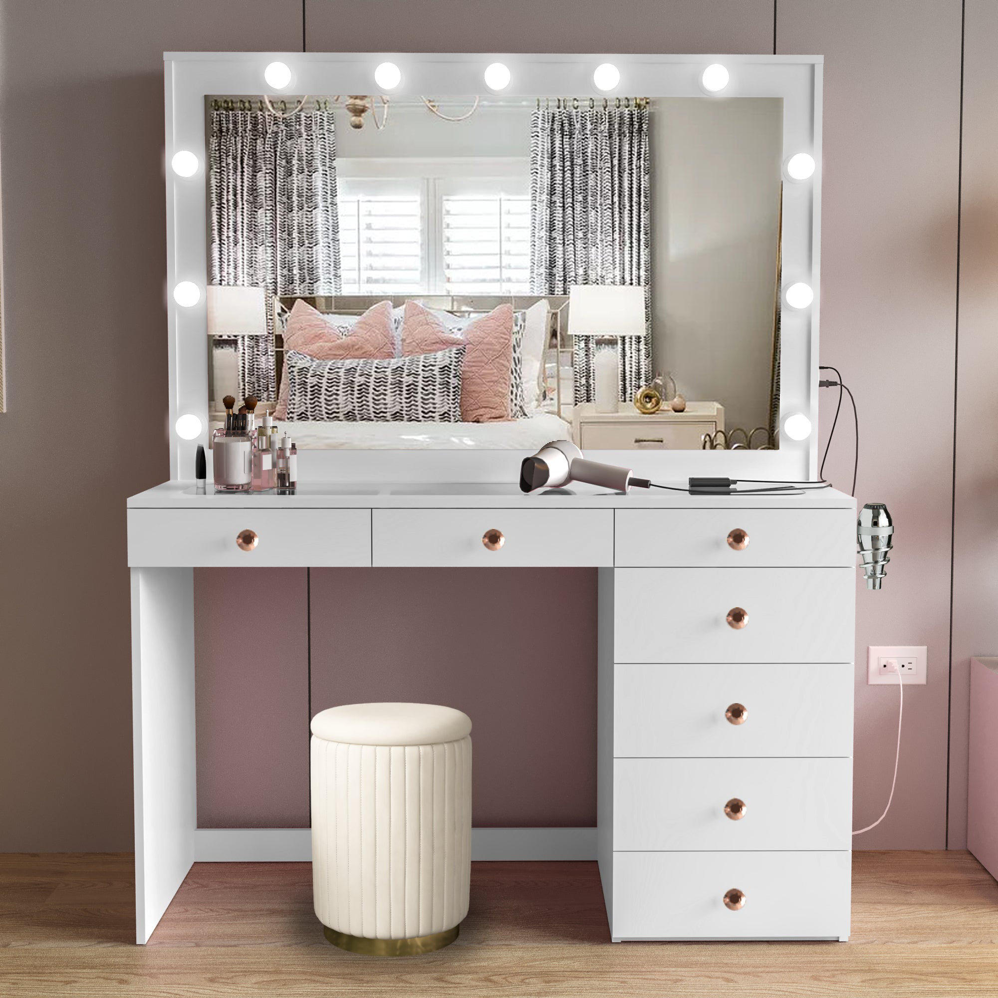 Boahaus Boahaus LARGE Lighted Makeup Vanity Set, Big Mirror with Built