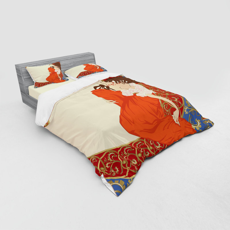Ensemble de housse de couette en microfibre orange / crème / brun, Housse de couette grand + 3 pièces supplémentair