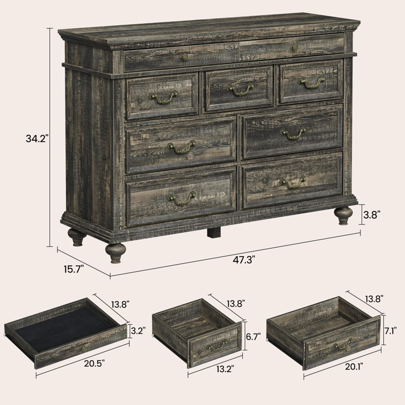 Commode 9 tiroirs Farmhouse, Noir, noir, noir, noir