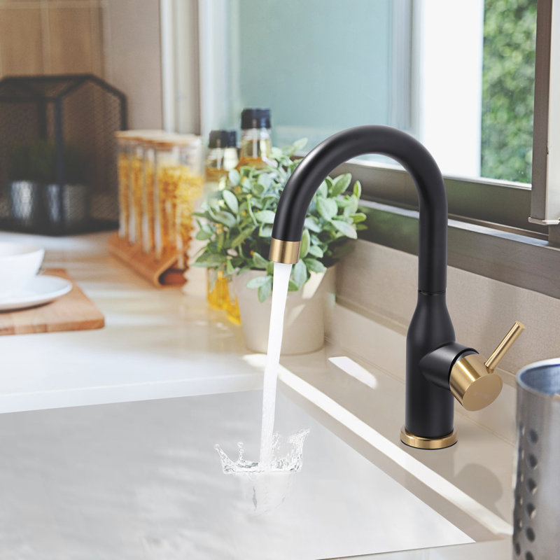 Single Hole Bathroom Faucet Single Handle Bar Faucet, Black/Gold