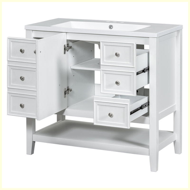 Ensemble de meuble-lavabo moderne avec lavabo et trois tiroirs, Blanc / Blanc