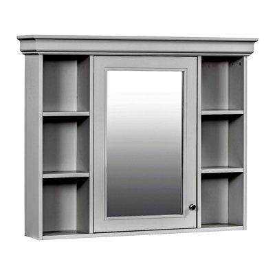 Armoire de rangement murale blanche 35 po x 28 po avec porte miroir, armoire de salle de bain moderne avec miroir, armoire à pharmacie avec 6 tablettes ouvertes