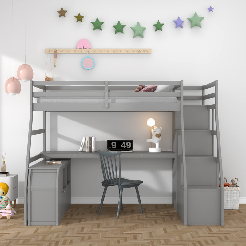 Lit mezzanine simple avec tiroirs Graettter, gris