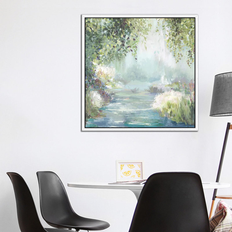 Sunny Forest Path by Allison Pearce - Painting on Canvas, White Framed, 93.98cm H x 93.98cm W x 3.81cm D