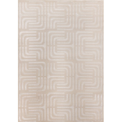 Amabilia Cream White Abstract Lines Area Rug