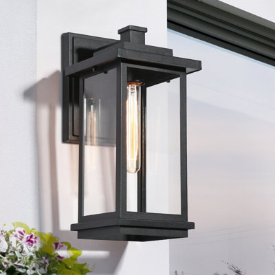 Ridgefield 1-Light Sand Black Outdoor Wall Lantern with Clear Glass, Dimmable, Wet Rated