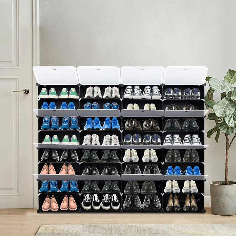 Avaeya Stackable Flip Down Shoe Storage, Black