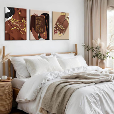 3 pièces d'art mural noir encadré femme noire, affiches abstraites sur toile afro-américaines, femmes noires, peinture décorative, bohème moderne, femme, images pour chambre à coucher, salon, bureau, 12 x 16 po