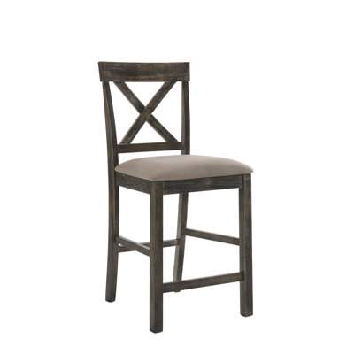 Chaise à hauteur de comptoir en lin brun clair et gris vieilli (ensemble de 2)