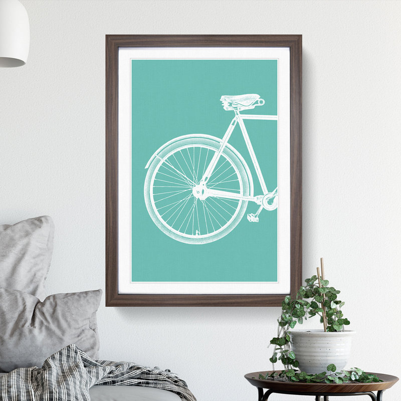 Bicycle No.1 Teal - Picture Frame Graphic Art, 65cm H x 48cm W x 2cm D, Walnut