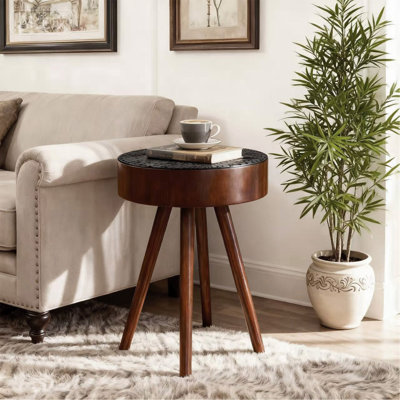 15.7-Inch Round Side Table, Ideal Small Drink Table For Compact Spaces, Modern Accent Nightstand With Solid Wood Legs, Suitable For Living Room, Bedroom, Corner, And Office (Brown + Black)