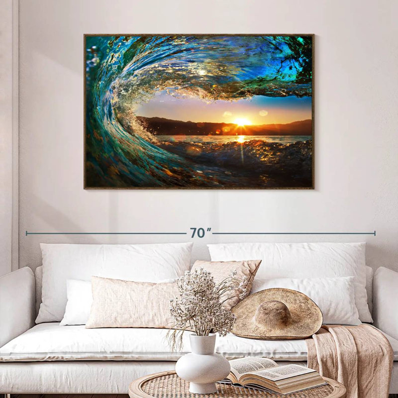 Vague d'océan, 46 po x 31 po, Cadre flottant noyer