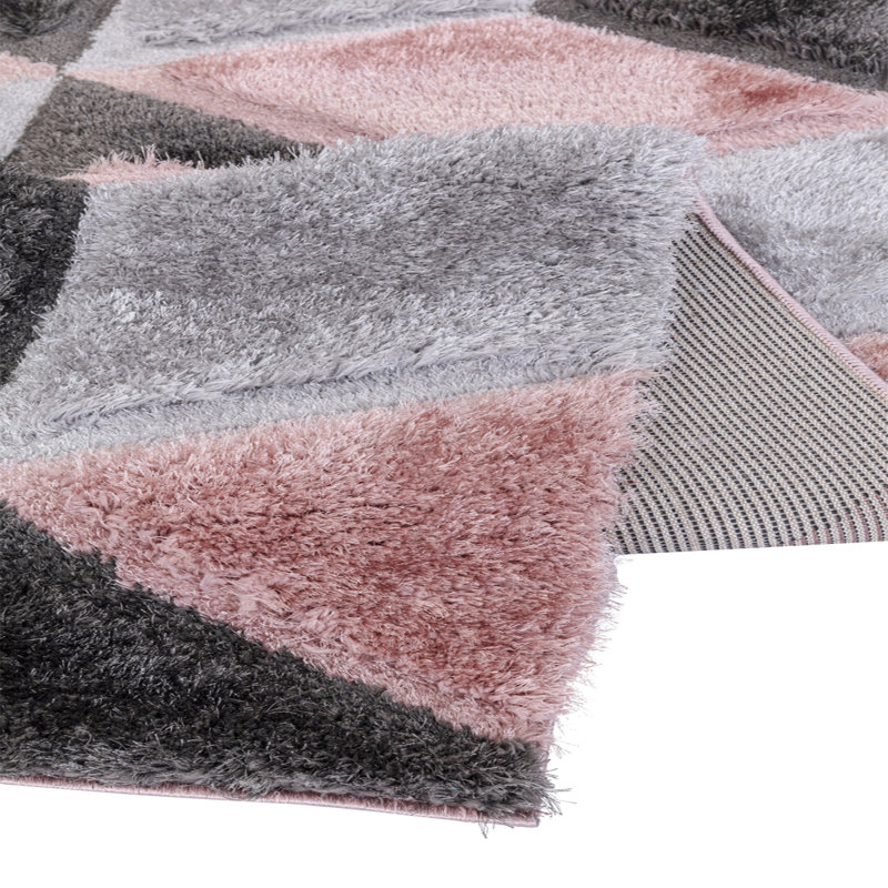 Shaggy Rug Pink Large Living Room Carpet & Extra Long Hallway Runner Modern Geometric Non Slip Bedroom Area Rug