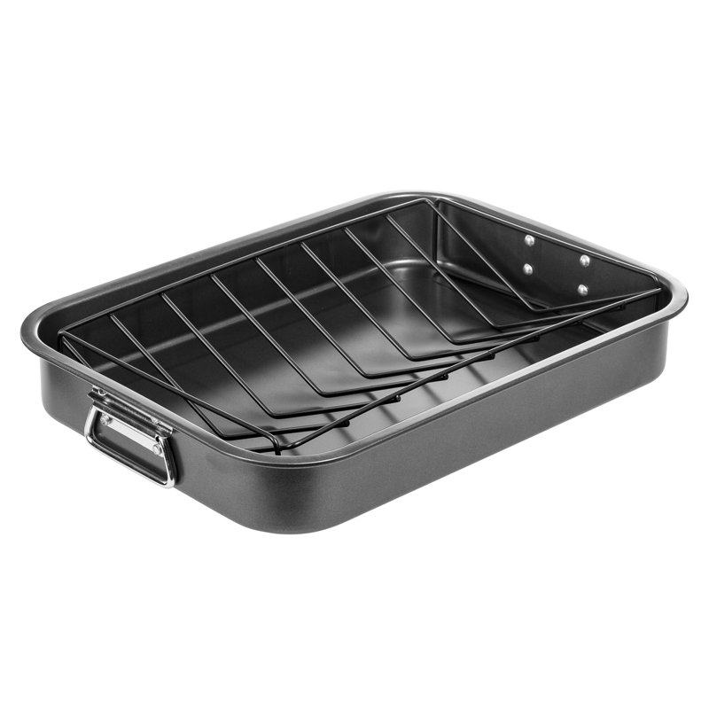 16.5-Inch Black Non-Stick Carbon Steel Roasting Pan with V-Rack