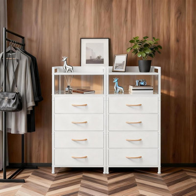 Modern Space-Saving Narrow Bedside Table with 4 Fabric Drawers & Open Shelf, Sturdy Steel Frame, Compact End Table for Bedroom, Living Room, Office, 41x29x83.5cm, Black