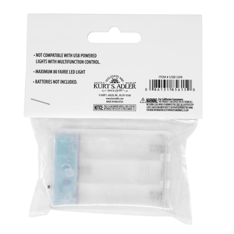 Kurt Adler Empty 3 "AA" Battery Box with USB Connection & Timer