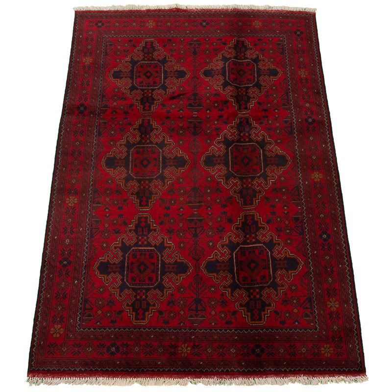 Tapis à main one-of-kind-noué la 2010 rouge/noir 4 pi 2 po x 6 pi zone de laine 4 po Esari Turkman