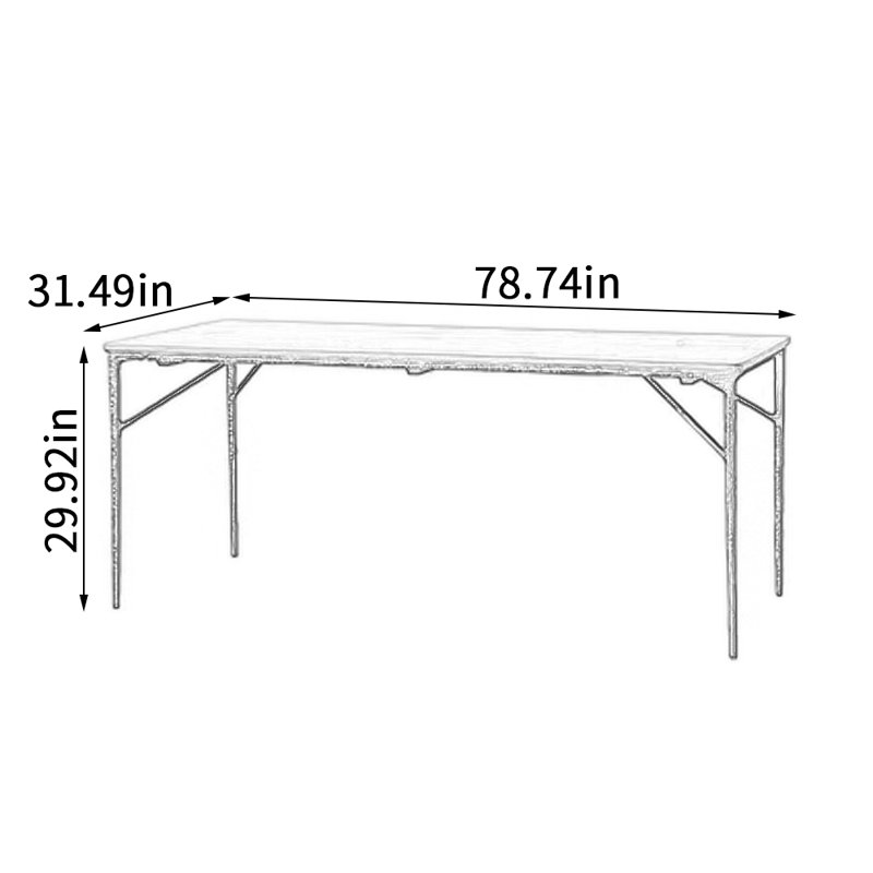Table de salle à manger Vintage, H 29,92 po x L 78,74 po x l 31,49 po, Noir, noir, noir, noir