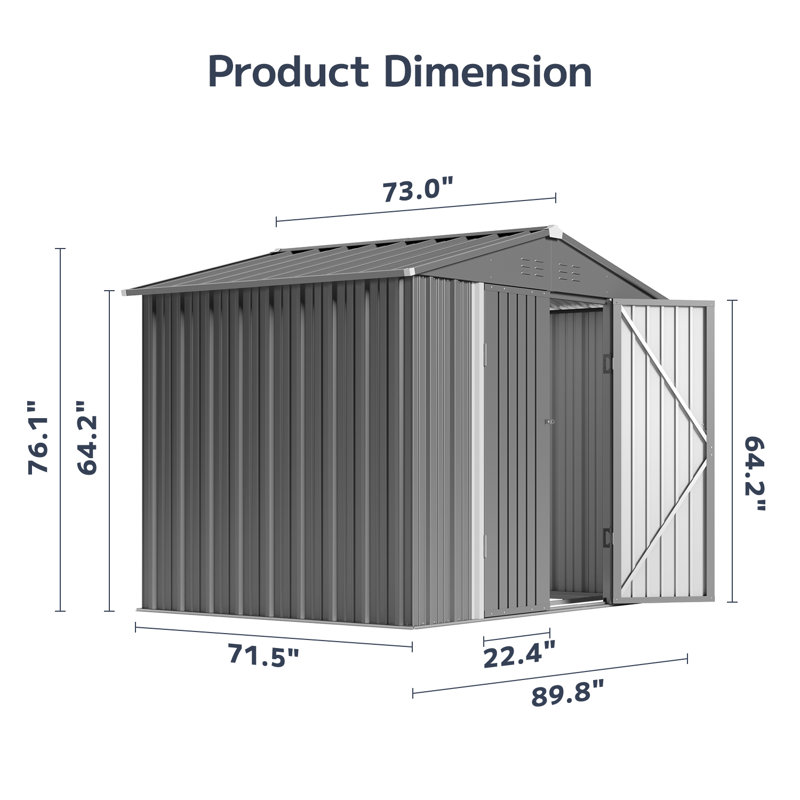 8 ft. L 6 ft. D Metal storage with frame and lockable door, Gris