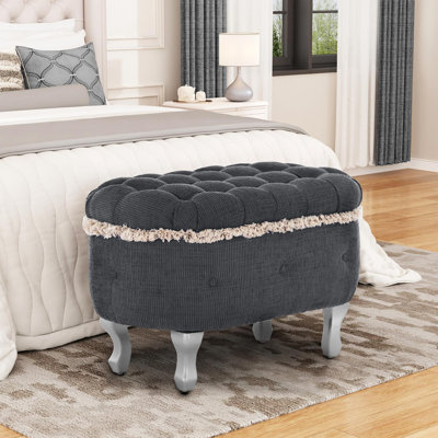 Bancs de rangement de 29,5 po, banc de bout de lit avec capitonnage à boutons, repose-pieds de rangement rembourré en tissu, banc de fenêtre avec frange, banc de rangement pour chaussures, banc de pied de lit pour la chambre à coucher, vestibule, vestiaire, gris