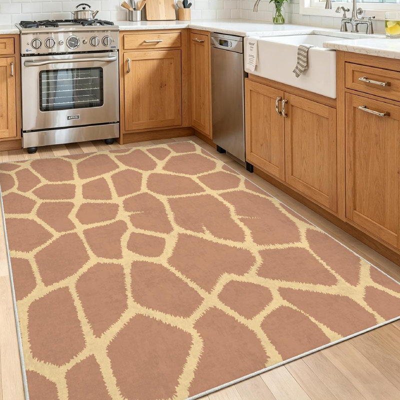 Tapis intérieur noir lavable à la machine, à motifs girafe abstraits d'Afrique., Rectangle 39 po x 63 po