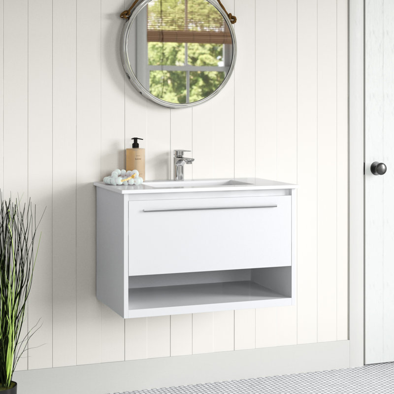 Roman 30'' Single Bathroom Vanity with Engineered Marble Top, White
