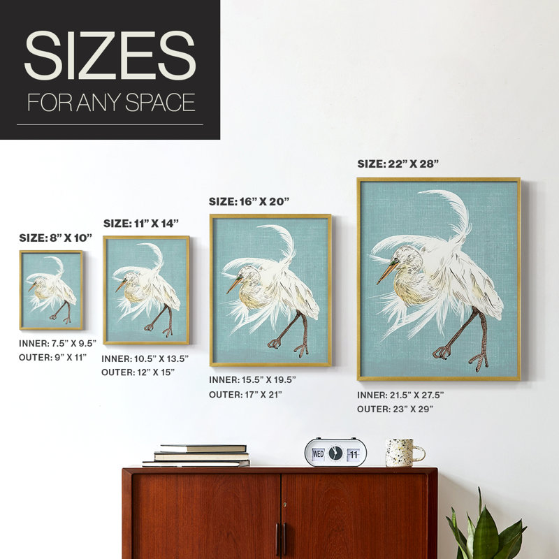 Heron Plumage IV, reproduction encadrée - bois massif, H 28 po x l 22 po