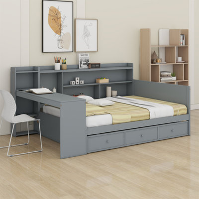  Lit de jour en bois avec 3 tiroirs, ports USB et bureau Doralia