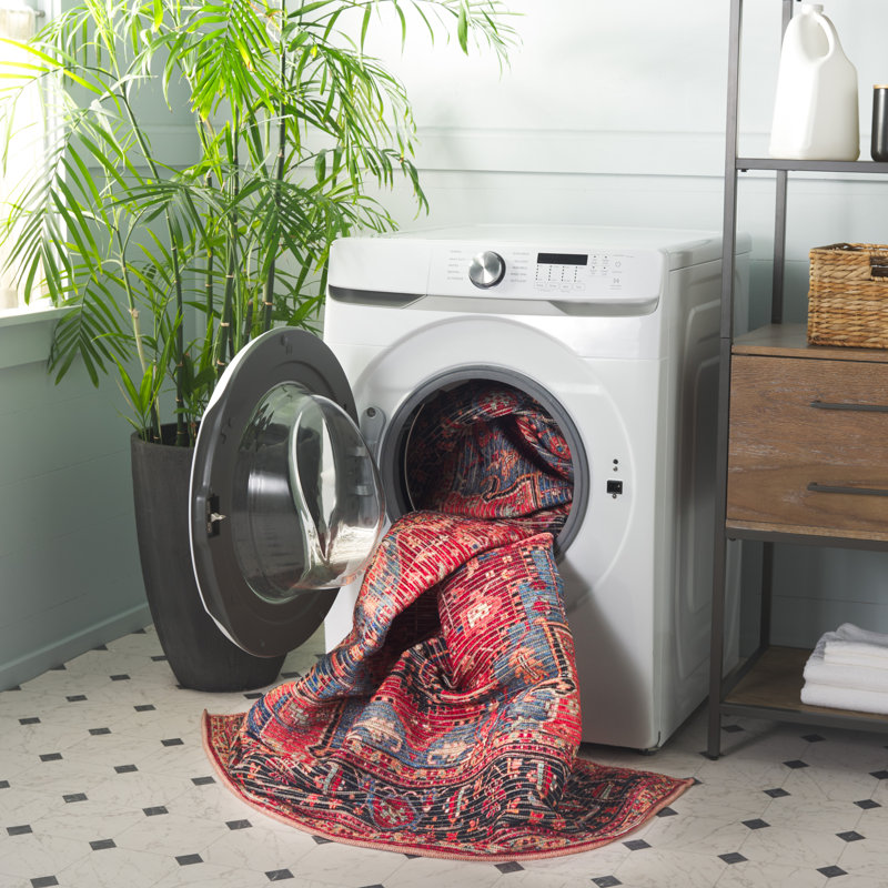 Red and Blue Machine Washable Oriental Area Rug